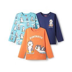 Babyhug 100% Cotton Knit Full Sleeves T-Shirts with Penguin Print Pack of 3 - Orange Navy & Light Blue