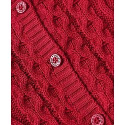 Babyhug Knitted Full Sleeves Front Open Sweater with Floral Embroidery - Red