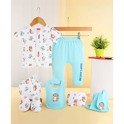 Babyhug 100% Cotton Baby Gift Set Pack of 7 - White & Light Blue