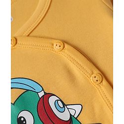Babyhug 100% Cotton Interlock Knit Full Sleeves Front Open Jhablas with Stripe Design & Dino Print Pack of 3 - White Green & Mustard