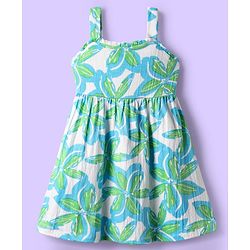Babyhug Cotton Knit Sleeveless Frock With Floral Print - Sea Green