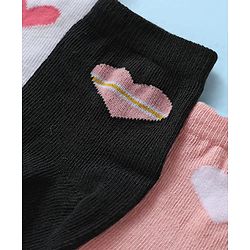 Cute Walk by Babyhug Ankle Length Anti Bacterial Sock with Heart Design Pack of 3 - White Pink & Black