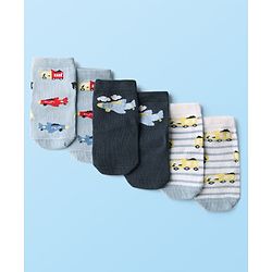 Cute Walk by Babyhug Knit Ankle Length Anti Bacterial Socks with Airplane Design Pack of 3 - Multicolor