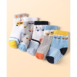 Cute Walk by Babyhug Ankle Length Anti Bacterial Socks With Car Design Pack of 5 - Multicolor