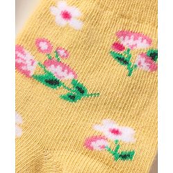 Cute Walk By Babyhug Knit Ankle Length Anti Bacterial Socks With Stripes & Floral Design Pack of 3 - Pink Yellow & White