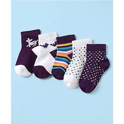 Cute Walk by Babyhug Knit Antibacterial Ankle Length Socks With Polka Dots & Animal Design Pack Of 5 - Multicolour