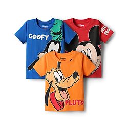 Babyhug Disney Single Jersey Knit Half Sleeves T-Shirts With Mickey & Friends Graphics Pack of 3 - Orange Blue & Red