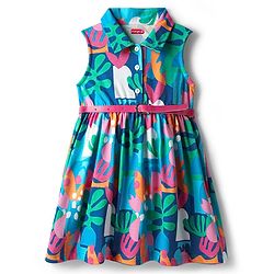 Babyhug Cotton Woven Sleeveless Collared Frock with Belt & Floral Print - Blue
