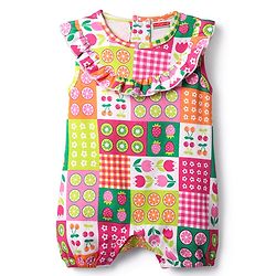 Babyhug 100% Cotton Knit Sleeveless Romper with Frill Detailing & Tropical Theme Print - Multicolor