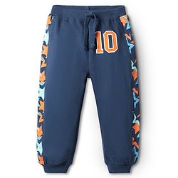 Babyhug Cotton Terry Knit Full Length Cut & Sew Lounge Pants With Abstract Print - Navy Blue