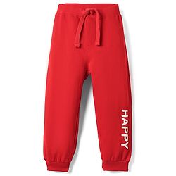 Babyhug Cotton Terry Knit Full Length Lounge Pants With Text Print - Red