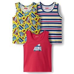 Babyhug 100% Cotton Woven Sleeveless Jhablas with Bear Print & Stripes Pack of 3 - Light Blue & White main image 0