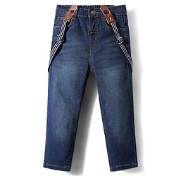 Babyhug Cotton Spandex Full Length Washed Stretchable Denim Joggers - Blue main image 1