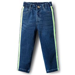 Babyhug Full Length Solid Denim Jeans With Stretch & Tape Design - Blue