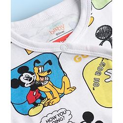 Babyhug Disney Interlock Knit Full Sleeves Rompers with Mickey Mouse & Friends Print - White