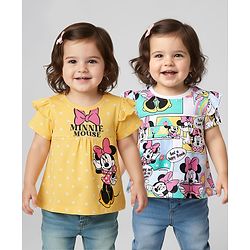 Babyhug Disney Single Jersey Knit Half Sleeves T-Shirts With Minnie Mouse Graphics Pack of 2 - Yellow & White
