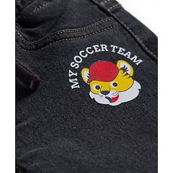 Babyhug Cotton Denim Full Length Washed Jeans with Stretch & My Soccer Team Text Print - Charcoal Grey