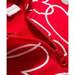 Babyhug Cotton Knit Full Sleeves Hooded Sweatjacket With Heart Print & Kangaroo Pockets - Red