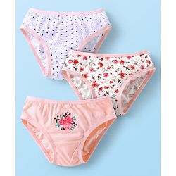 Babyhug 100% Single Jersey Knit Panties With Floral & Polka Dot Print Pack Of 3 - Pink & White