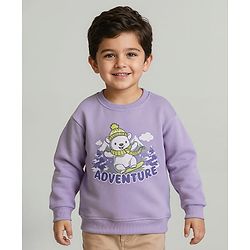 Babyhug Cotton Knit Full Sleeves Sweatshirt with Bear Print - Purple
