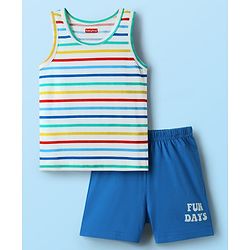 Babyhug 100% cotton Sleeveless Vests With Stripes & Text Printed Shorts - Multicolour