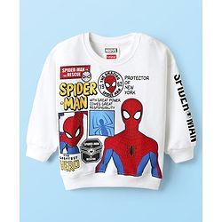 Babyhug Marvel Terry Knit Full Drop Shoulder Sleeves Sweatshirt With Spider-Man Graphics - White