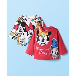 Babyhug Disney Single Jersey Knit Full Sleeves T-Shirts with Minnie & Friends Graphics Pack of 2 - Red & White