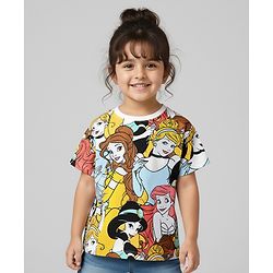 Babyhug Disney Single Jersey Knit Half Sleeves T-Shirt with Disney Princess Graphics - Multicolor