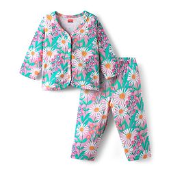 Babyhug Cotton Interlock Knit Full Sleeves Sleepsuit Deer Print - Pink