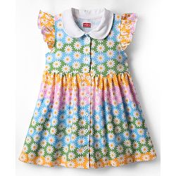 Babyhug Single Jersey Knit Full Puffed Sleeves Top & Denim Jeans Set With Floral Print & Embroidery - White & Blue