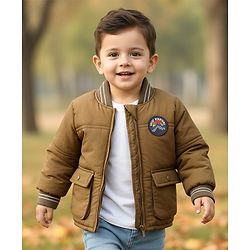 Babyhug Woven Full Sleeves Padded Jacket with Patch Detailing - Brown