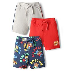 Babyhug Single Jersey Knit Shorts With Animal Print Pack Of 3 - Navy Blue & Red