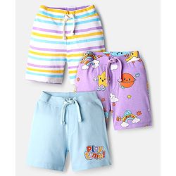 Babyhug Cotton Single Jersey Knit Striped & Space Theme Printed Shorts Pack of 3 - Multicolor
