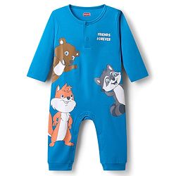Babyhug 100% Cotton Interlock Knit Full Sleeves Romper with Animal Print - Blue