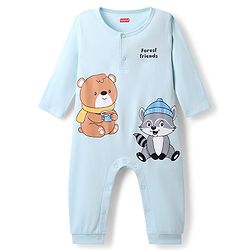 Babyhug 100% Cotton Interlock Knit Full Sleeves Romper with Animal Print - Light Blue