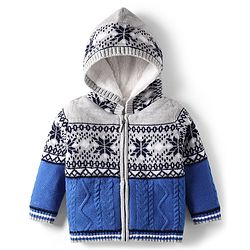 Babyhug Knitted Full Sleeves Front Open Hooded Sweater With Cable Knit Design - Blue
