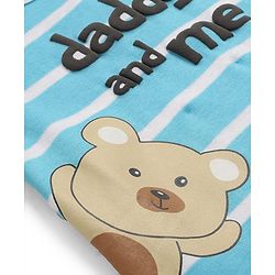 Babyhug 100% Cotton Knit Half Sleeves Striped Romper with Bear Print - Light Blue