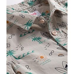 Babyhug Cotton Woven Half Sleeves Shirt & Shorts Set with Floral Print - White & Olive Green
