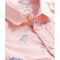 Babyhug Cotton Woven Half Sleeves Shirt & Shorts Set with Floral Print - Peach & Navy Blue