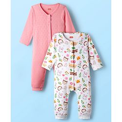 Babyhug 100% Cotton Full Sleeves Animal Printed Front Open Rompers Pack Of 2 - Multi Colour