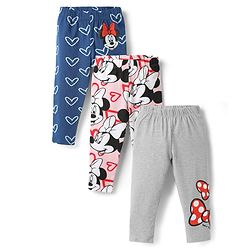 Babyhug Disney Interlock Knit Full Length Diaper Legging with Minnie Mouse Graphics Pack of 3 - Red Navy Blue & Red main image 1