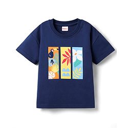 Babyhug 100% Cotton Knit Half Drop Shoulder Sleeves T-Shirt with Tropical Theme Print - Navy Blue