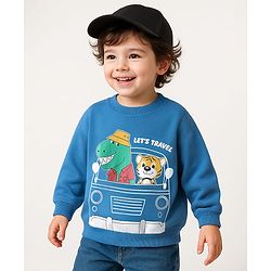 Babyhug 100% Cotton Full Sleeves Sweatshirt With Animal & Vehicle Graphics - Blue