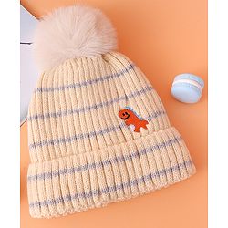 Babyhug Woollen Cap with Cable Knit Design & Pom Pom Brown - Diameter 13 cm