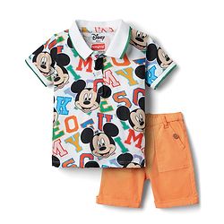Babyhug Disney Single Jersey Knit Half Sleeves T-Shirts with Mickey Mouse Graphics Pack of 3- White Yellow & Red main image 0