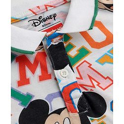 Babyhug Disney Single Jersey Knit Half Sleeves Polo T-Shirt & Woven Shorts Set With Mickey Mouse Graphics - White & Orange