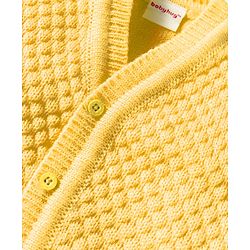 Babyhug Knitted Full Sleeves Front Open Solid Sweater Set With Cap & Mittens - Yellow