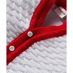 Babyhug Knit Full Sleeves Solid Color Front Open Sweater Set with Cap & Booties - Off White