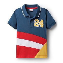 Babyhug 100% Cotton Knit Half Sleeves Polo T-Shirt With Number Embroidery & Cut & Sew Design - Multicolor