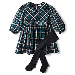 Babyhug Cotton Woven Full Sleeves Checkered Frock With Legging - Multicolour